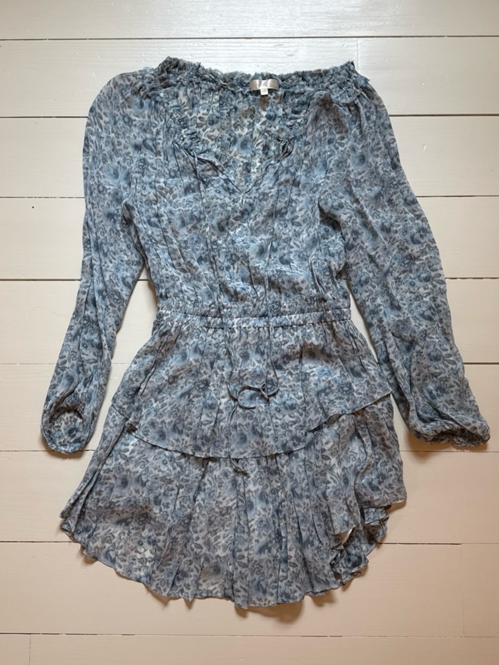 Love Shack Fancy Light Blue Floral Ruffle Mini Dress